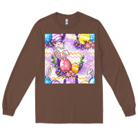 Chestnut Easter Eggs With Flowers Seamless Pattern Long Sleeve Tee - BundleAndBundleShop