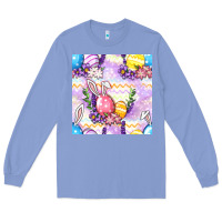 Colony Blue Easter Eggs With Flowers Seamless Pattern Long Sleeve Tee - BundleAndBundleShop