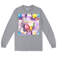 Heather Grey Easter Eggs With Flowers Seamless Pattern Long Sleeve Tee - BundleAndBundleShop