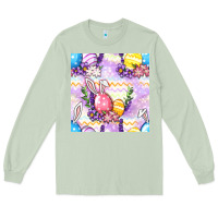 Matcha Easter Eggs With Flowers Seamless Pattern Long Sleeve Tee - BundleAndBundleShop