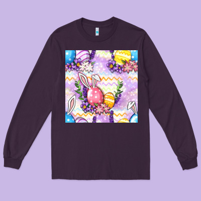 Easter Eggs With Flowers Seamless Pattern Long Sleeve Tee Designed By Bundleandbundleshop