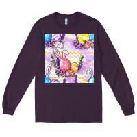 Plum Easter Eggs With Flowers Seamless Pattern Long Sleeve Tee - BundleAndBundleShop