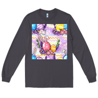Smoke Easter Eggs With Flowers Seamless Pattern Long Sleeve Tee - BundleAndBundleShop