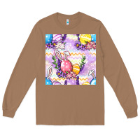 Toasted Coconut Easter Eggs With Flowers Seamless Pattern Long Sleeve Tee - BundleAndBundleShop