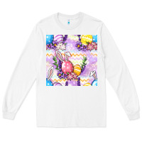 White Easter Eggs With Flowers Seamless Pattern Long Sleeve Tee - BundleAndBundleShop
