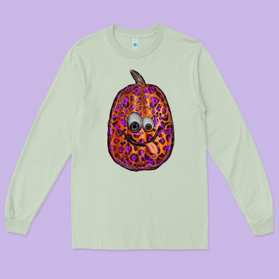 Watercolor Pumpkin Leopard Long Sleeve Tee Designed By Ranaportraitstore