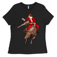 Black santa riding a bull Ladies Tee - CowGirlArtShop