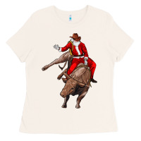 Bone santa riding a bull Ladies Tee - CowGirlArtShop
