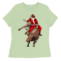 Matcha santa riding a bull Ladies Tee - CowGirlArtShop