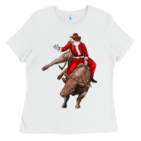 White santa riding a bull Ladies Tee - CowGirlArtShop