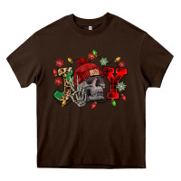 Chocolate Brown Christmas Joy skeleton Heavy Core Tee - NancyCooperArtShop