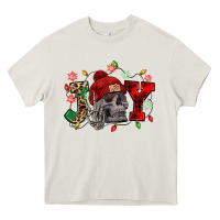 Cream Christmas Joy skeleton Heavy Core Tee - NancyCooperArtShop