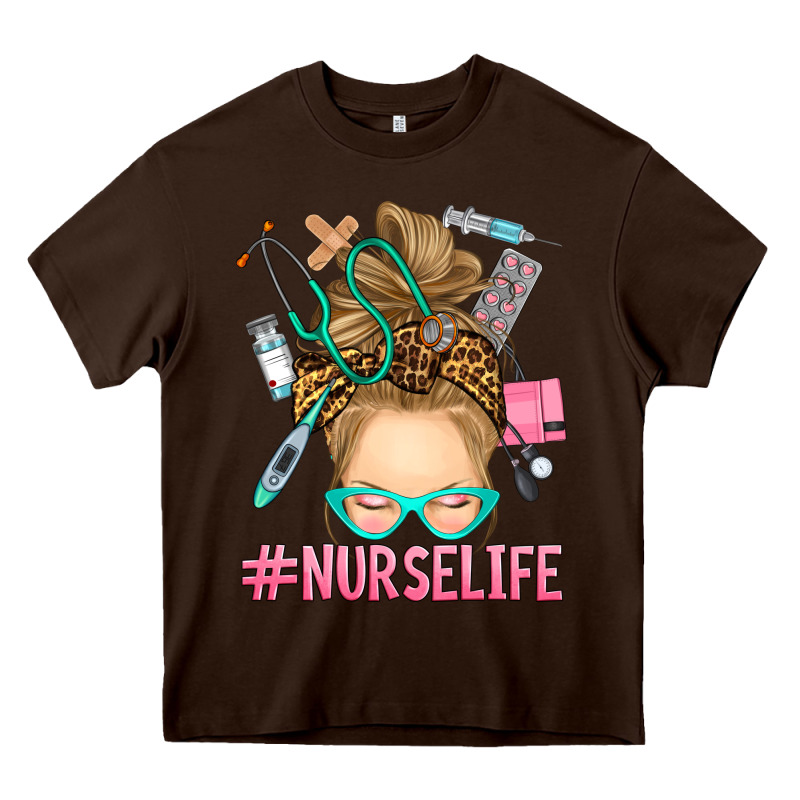 Blonde Messy Bun Nurse Life Heavy Core Tee by RanaPortraitStore | Teevron