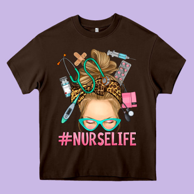 Blonde Messy Bun Nurse Life Heavy Core Tee Designed By Ranaportraitstore