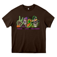 Chocolate Brown Peace love Halloween Heavy Core Tee - NancyCooperArtShop