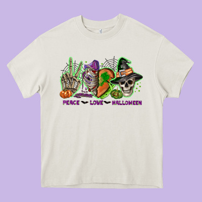 Peace Love Halloween Heavy Core Tee Designed By Nancycooperartshop