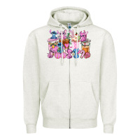 Oatmeal Heather stitch and lilo pink christmas coffee cups Zipper Hoodie - AdoDesignShop