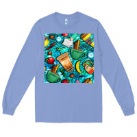 Colony Blue school boy coffe cup with camouflage seamless pattern bbs Long Sleeve Tee - BundleAndBundleShop