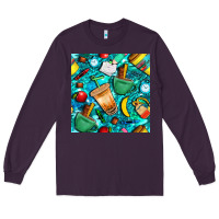 Plum school boy coffe cup with camouflage seamless pattern bbs Long Sleeve Tee - BundleAndBundleShop