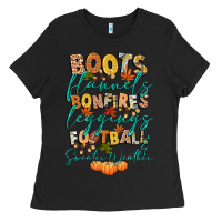 Black boots flannels bonfires football Ladies Tee - CowGirlArtShop