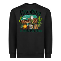 Black camping is my happy place caravan and gnome Heavyweight Sweatshirt - BarkalooDesign