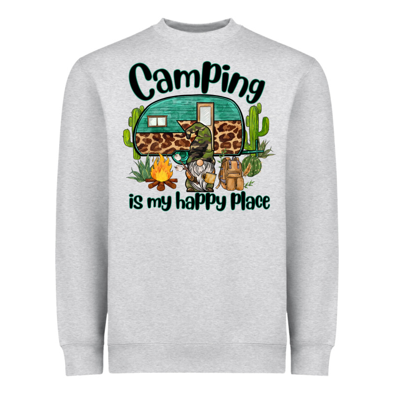 Camping Is My Happy Place Caravan And Gnome Heavyweight Sweatshirt by BarkalooDesign | Teevron