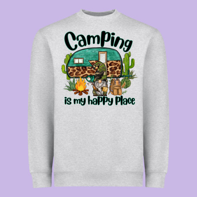 Camping Is My Happy Place Caravan And Gnome Heavyweight Sweatshirt Designed By Barkaloodesign
