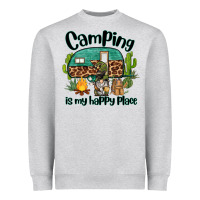 Heather Grey camping is my happy place caravan and gnome Heavyweight Sweatshirt - BarkalooDesign