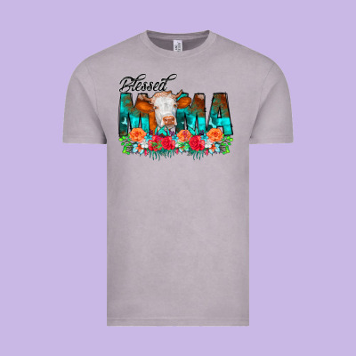 Blessed Mama Flowers Cow Vintage Tee Designed By Cowcowdesign