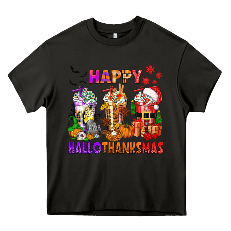 Happy Hallothanksmas Coffee Cups Heavy Core Tee by texasbilliewilder | Teevron