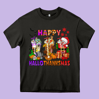 Happy Hallothanksmas Coffee Cups Heavy Core Tee Designed By Texasbilliewilder