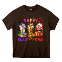 Chocolate Brown happy hallothanksmas coffee cups Heavy Core Tee - texasbilliewilder