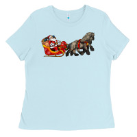 Baby Blue santa riding his sleigh with gifts Ladies Tee - CowGirlArtShop