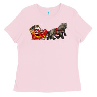 Bubblegum Pink santa riding his sleigh with gifts Ladies Tee - CowGirlArtShop