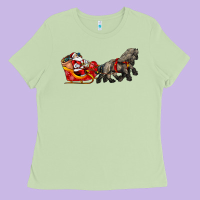 Santa Riding His Sleigh With Gifts Ladies Tee Designed By Cowgirlartshop