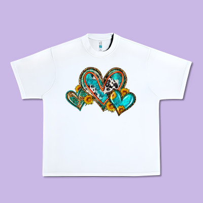 Western Leopard Turquoise Cowhide Hearts Olivia Urban Heavy Tee Designed By Oliviacreatesart