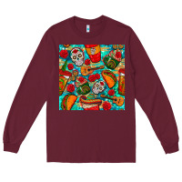 Burgundy hispanic heritage month coffee cups and taco with glitter and leopard  Long Sleeve Tee - BundleAndBundleShop