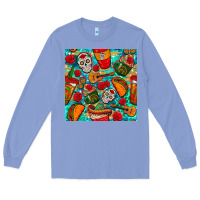 Colony Blue hispanic heritage month coffee cups and taco with glitter and leopard  Long Sleeve Tee - BundleAndBundleShop