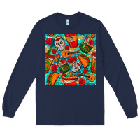 Navy hispanic heritage month coffee cups and taco with glitter and leopard  Long Sleeve Tee - BundleAndBundleShop