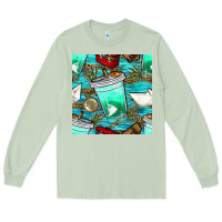 Fish Coffee Cups And Reeds With Paper Boat And Leopard Lake Seamless P Long Sleeve Tee | Teevron