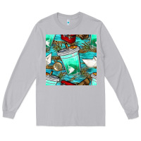 Moon Dust fish coffee cups and reeds with paper boat and leopard lake seamless p Long Sleeve Tee - BundleAndBundleShop