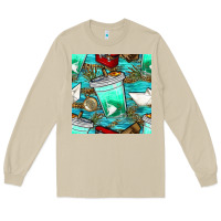 Mushroom fish coffee cups and reeds with paper boat and leopard lake seamless p Long Sleeve Tee - BundleAndBundleShop
