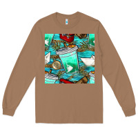 Toasted Coconut fish coffee cups and reeds with paper boat and leopard lake seamless p Long Sleeve Tee - BundleAndBundleShop