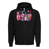 Black breast cancer stitch coffee cups Zipper Hoodie - AdoDesignShop