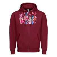 Burgundy breast cancer stitch coffee cups Zipper Hoodie - AdoDesignShop