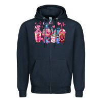 Navy breast cancer stitch coffee cups Zipper Hoodie - AdoDesignShop