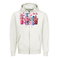 Oatmeal Heather breast cancer stitch coffee cups Zipper Hoodie - AdoDesignShop