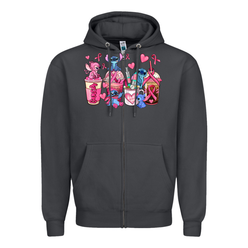 Breast Cancer Stitch Coffee Cups Zipper Hoodie by AdoDesignShop | Teevron
