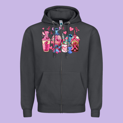 Breast Cancer Stitch Coffee Cups Zipper Hoodie Designed By Adodesignshop