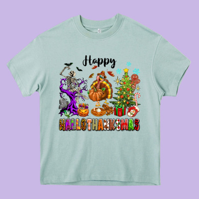 Happy Hallothanksmas Heavy Core Tee Designed By Texasbilliewilder